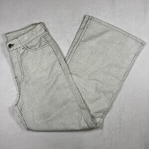 Zara Women's high rise 100% cotton pinstriped wide leg denim jeans